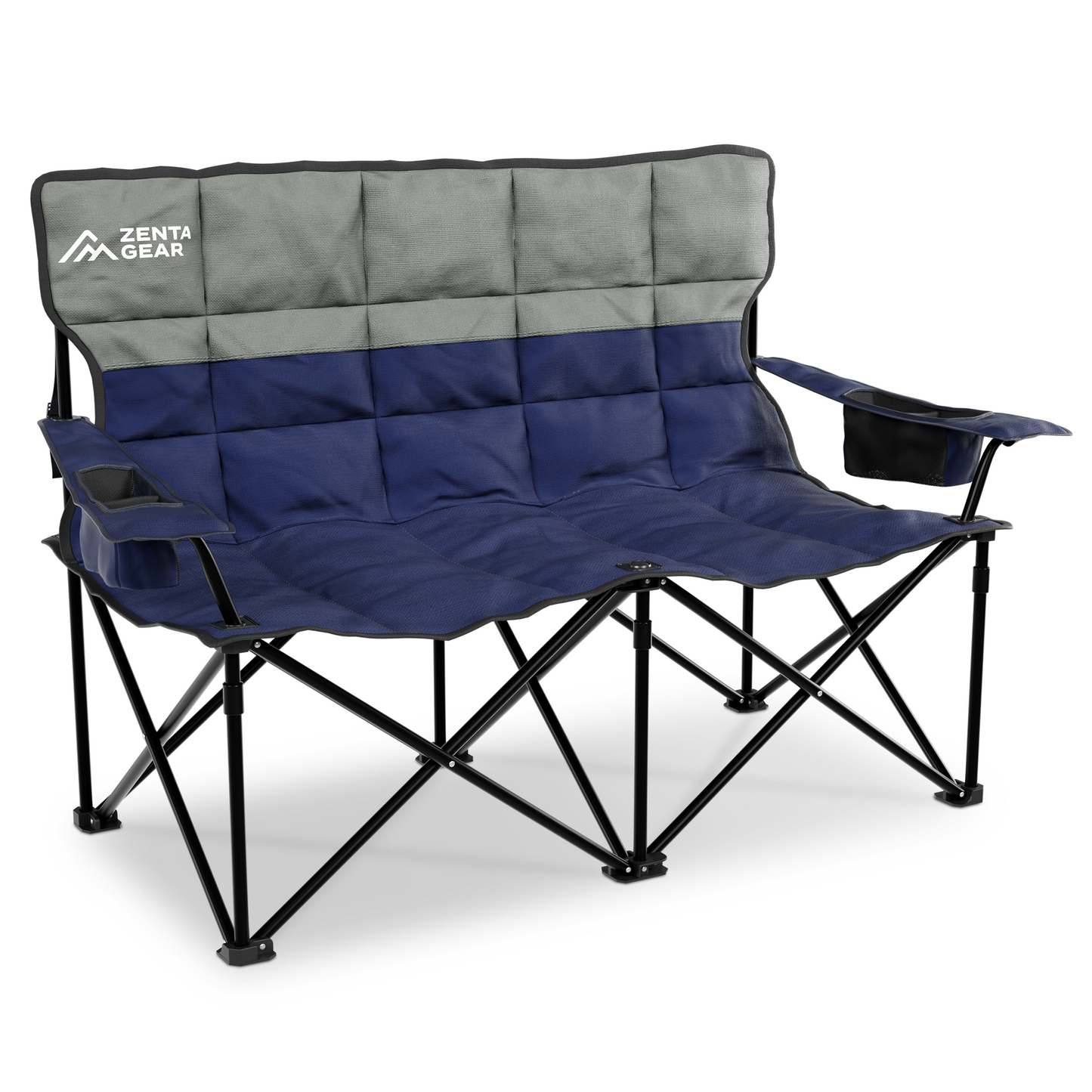 Oversized Fully Padded Double Camping Chair, Portable Folding Loveseat w/Side & Back Pockets, Adjustable Armrests, Double-Sized Cup Holders for Outdoor, Indoor, Supports 530LBS, Dark Navy
